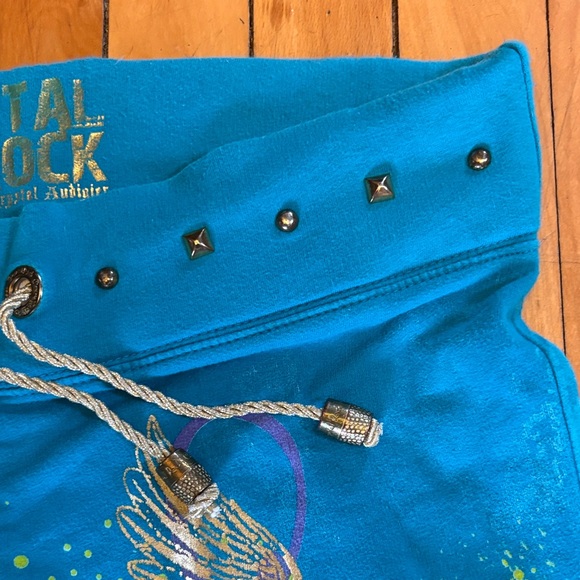 Y2K CRYSTAL ROCK (Ed Hardy) Graphic Rocker Flare SweatPants Drawstring Waist - S - Picture 5 of 10